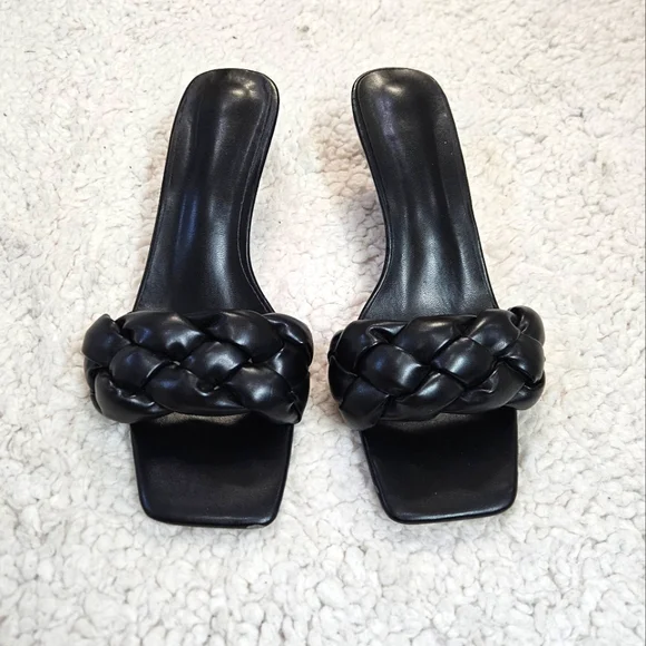 Sleek Black Mules with Braided Strap and Square Toe Size US 8 UK 39 - Picture 3 of 8